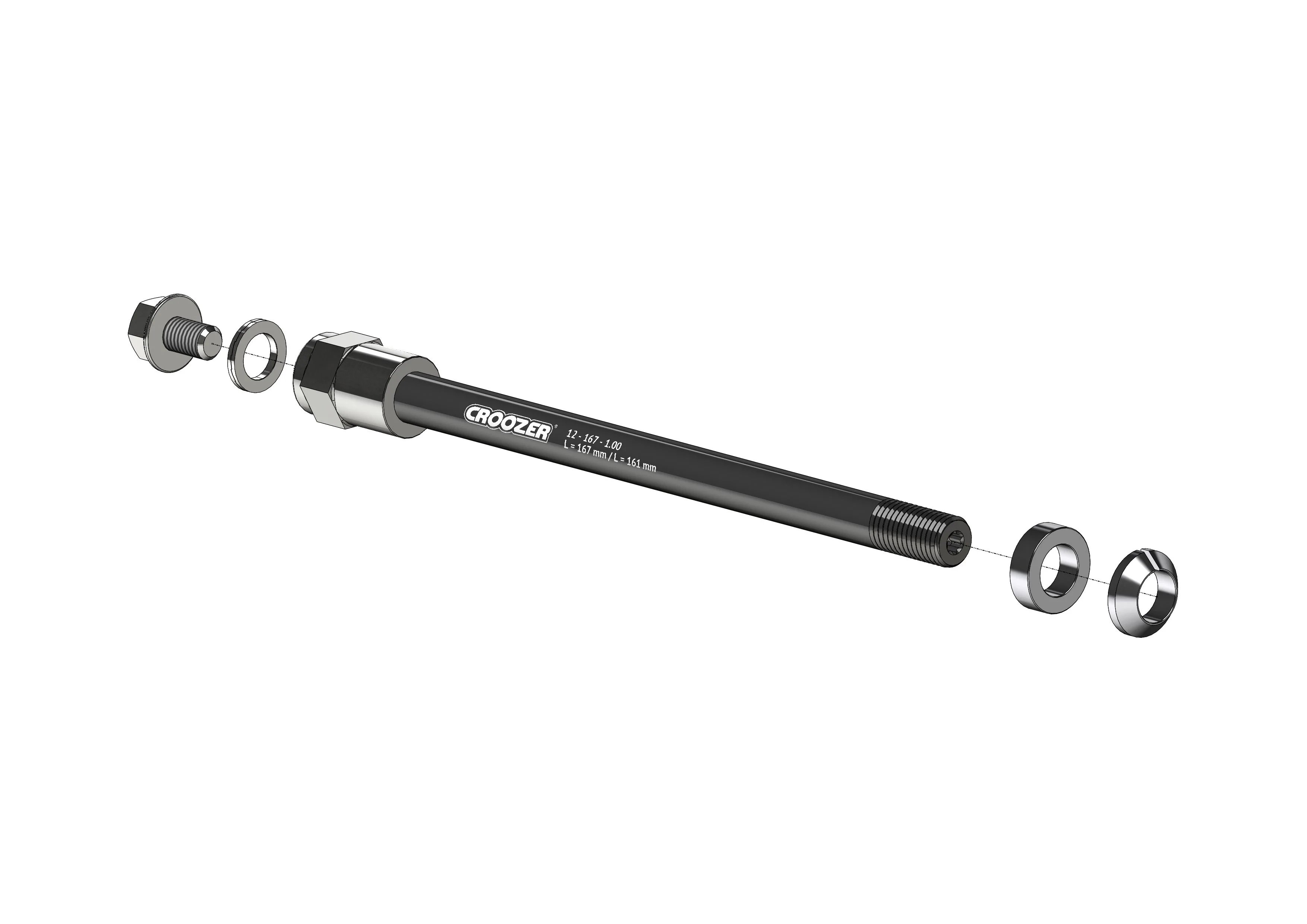 Thru axle adapter M12 for axle length 161 or 167 mm with 1.00 mm thread pitch, with universal adapter A - Image 2